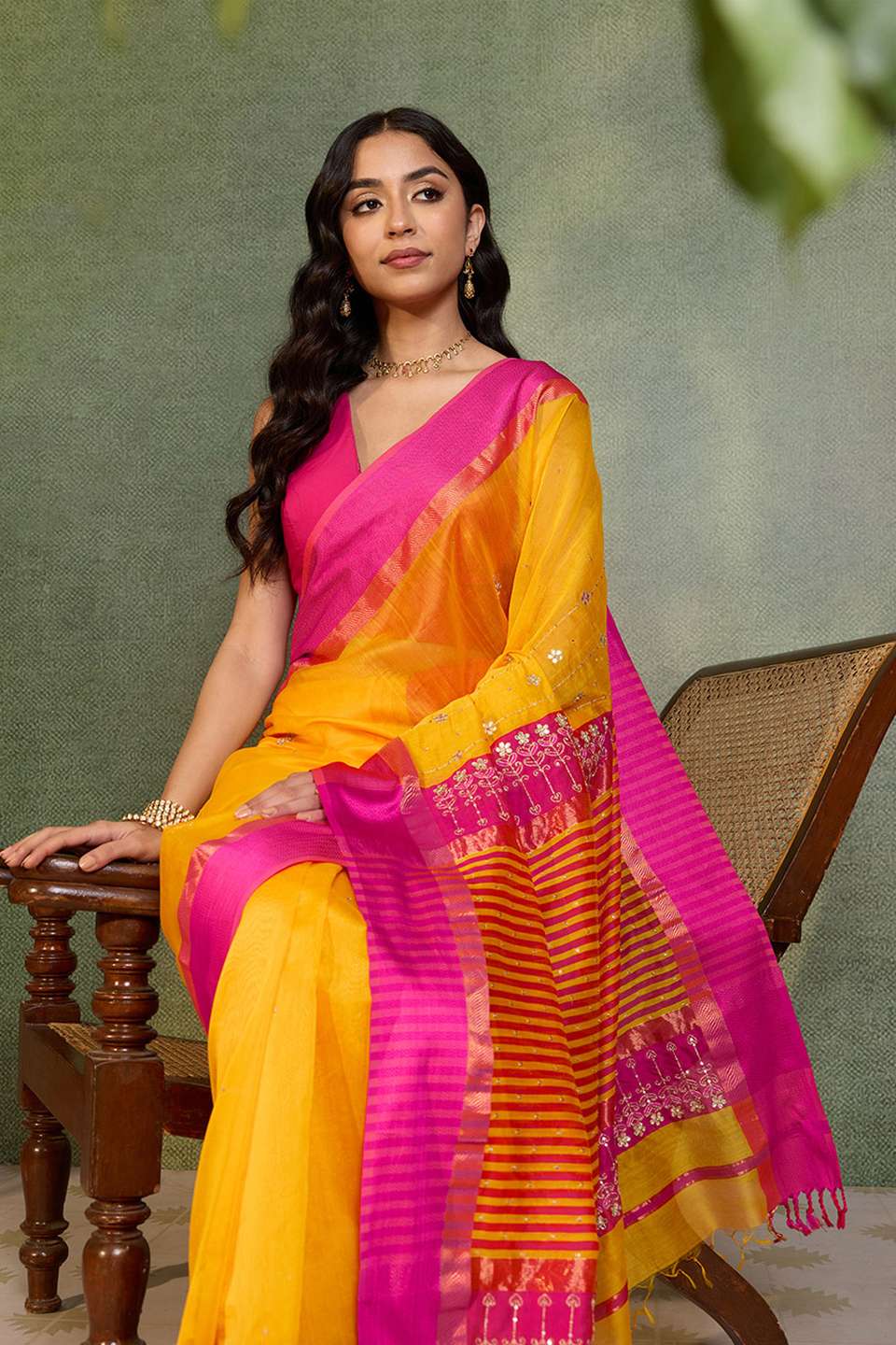 Yellow Rajasthan Pure Silk Cotton Gota Patti Saree