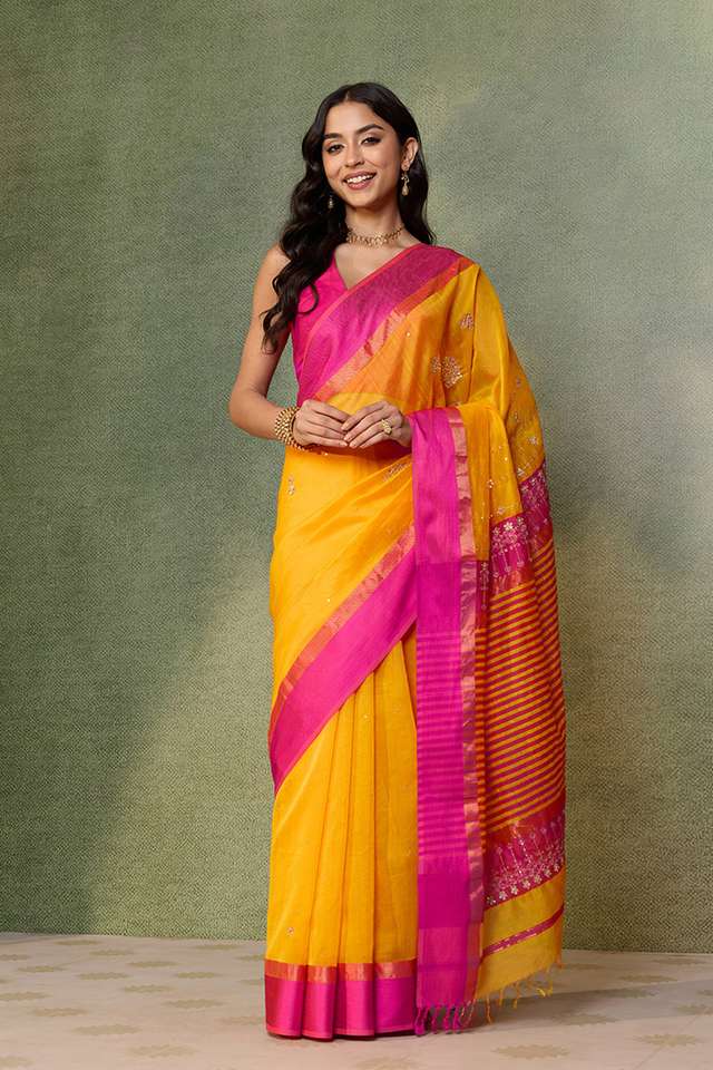 Yellow Rajasthan Pure Silk Cotton Gota Patti Saree thumbnail image number null