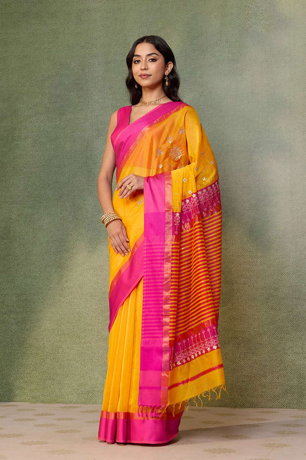 Yellow Rajasthan Pure Silk Cotton Gota Patti Saree image number null