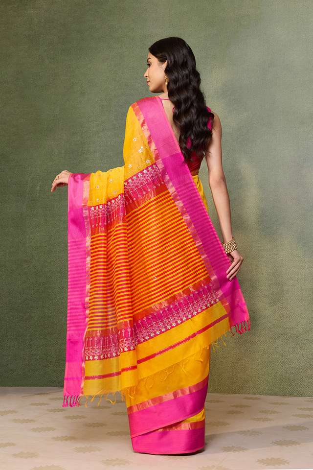 Yellow Rajasthan Pure Silk Cotton Gota Patti Saree thumbnail image number null