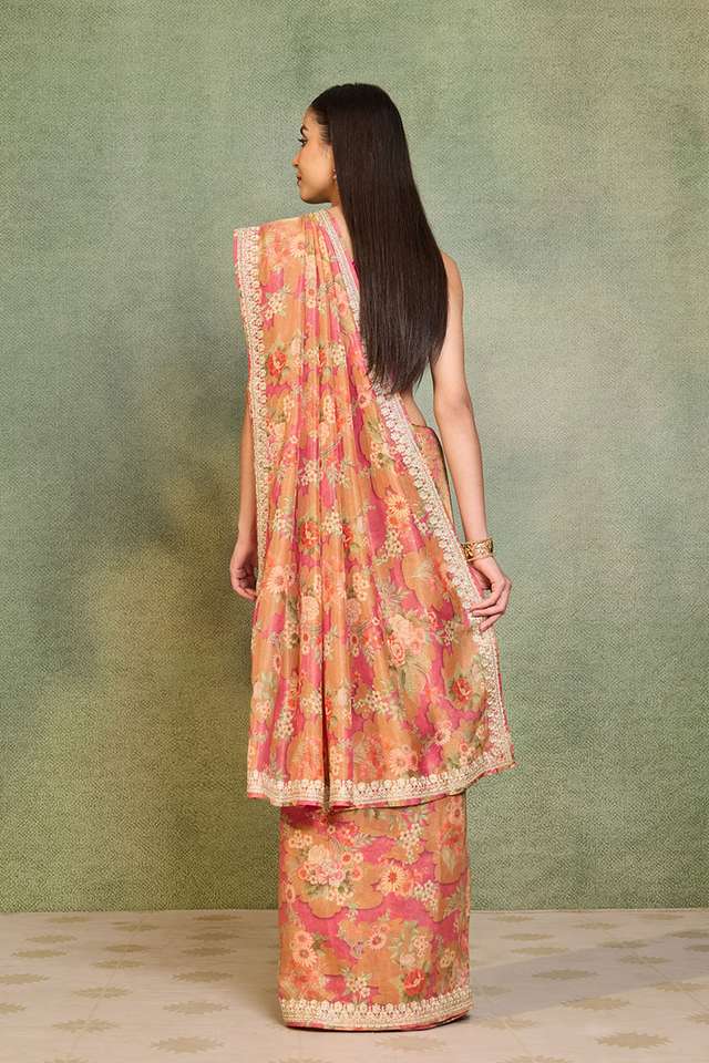 Pink Printed Viscose Tissue Saree thumbnail image number null