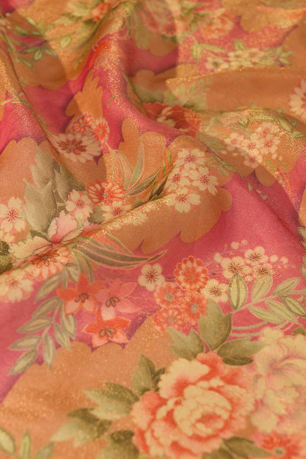 Pink Printed Viscose Tissue Saree image number null