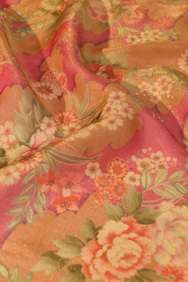 Pink Printed Viscose Tissue Saree thumbnail image number null