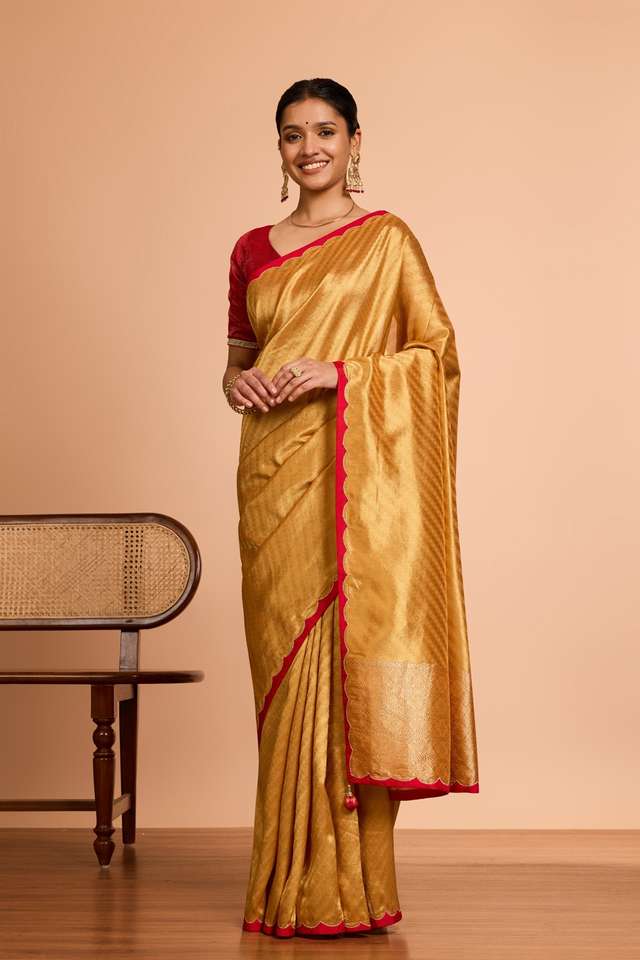Yellow  Viscose Tissue Woven Saree thumbnail image number null
