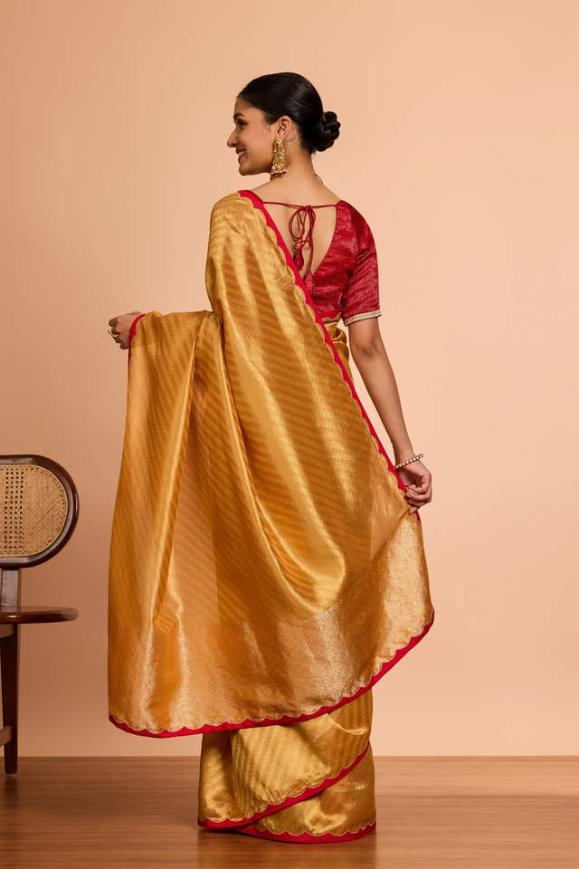 Yellow  Viscose Tissue Woven Saree thumbnail image number null