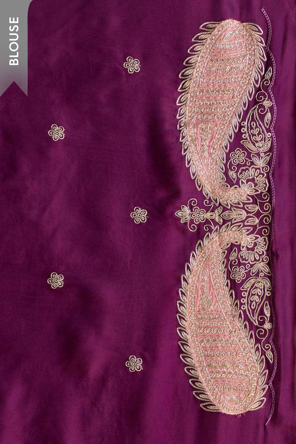 Purple Viscose Satin Embroidered Saree image number null