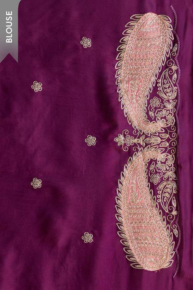 Purple Viscose Satin Embroidered Saree thumbnail image number null
