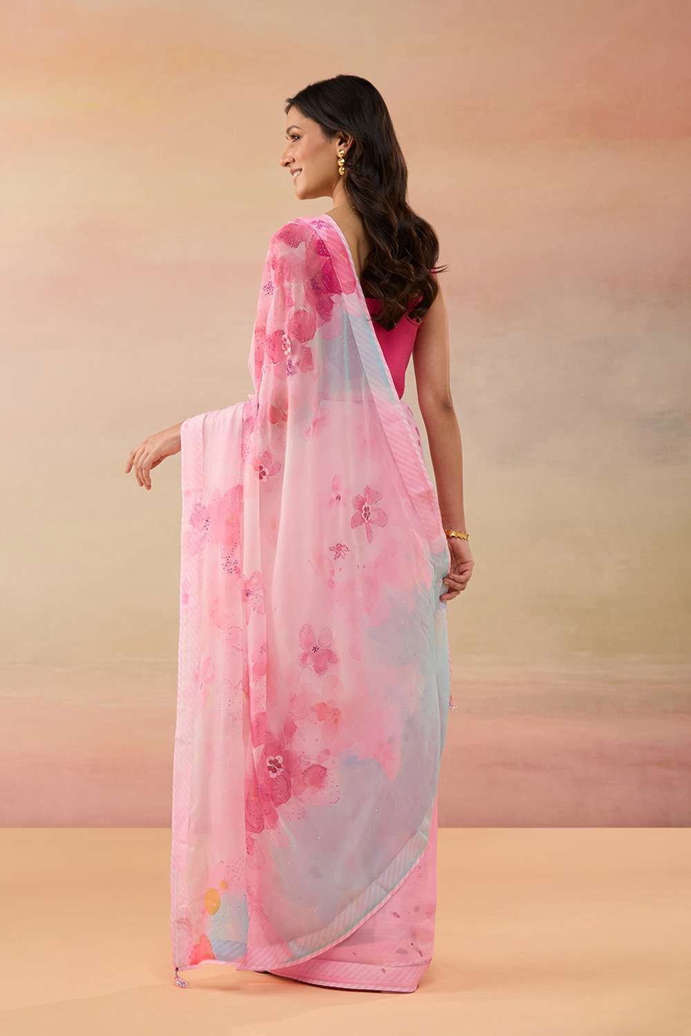 Pink Viscose Chiffon Printed Saree image number null