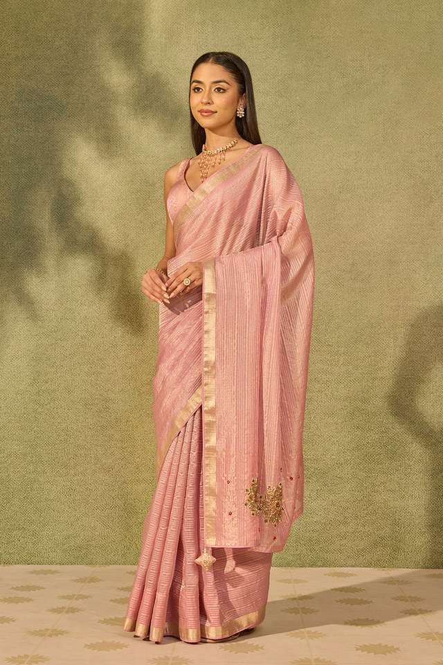 Pink Viscose Tissue Embroidered Saree thumbnail image number null