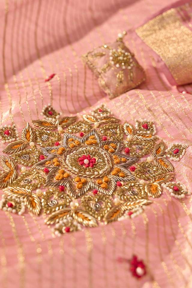 Pink Viscose Tissue Embroidered Saree thumbnail image number null