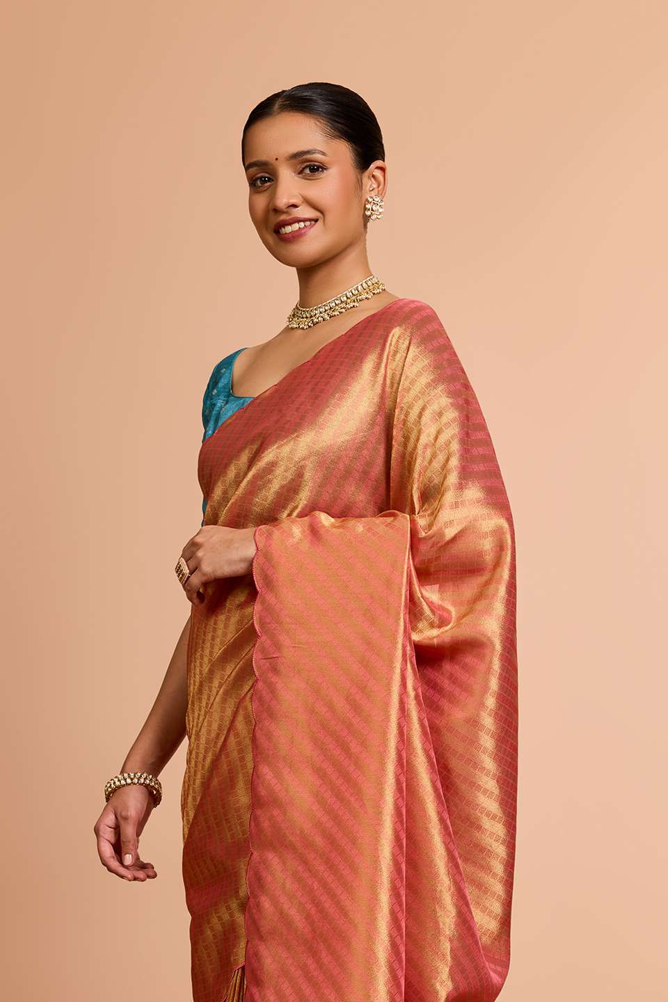 Pink Woven Viscose Tissue Saree