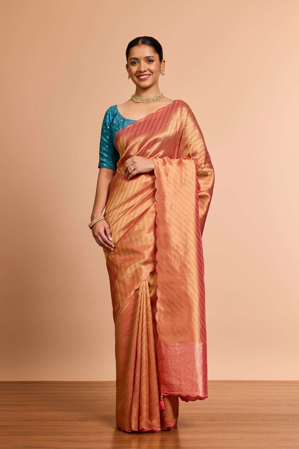 Pink Woven Viscose Tissue Saree image number null