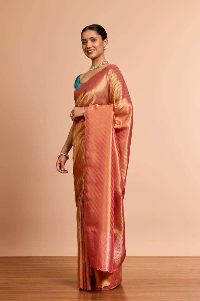 Pink Woven Viscose Tissue Saree thumbnail image number null