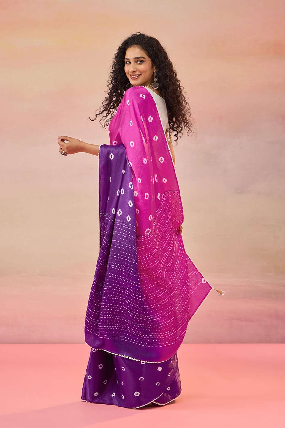 Purple Gujarat Pure Satin Tie & Dye Bandhni Saree
