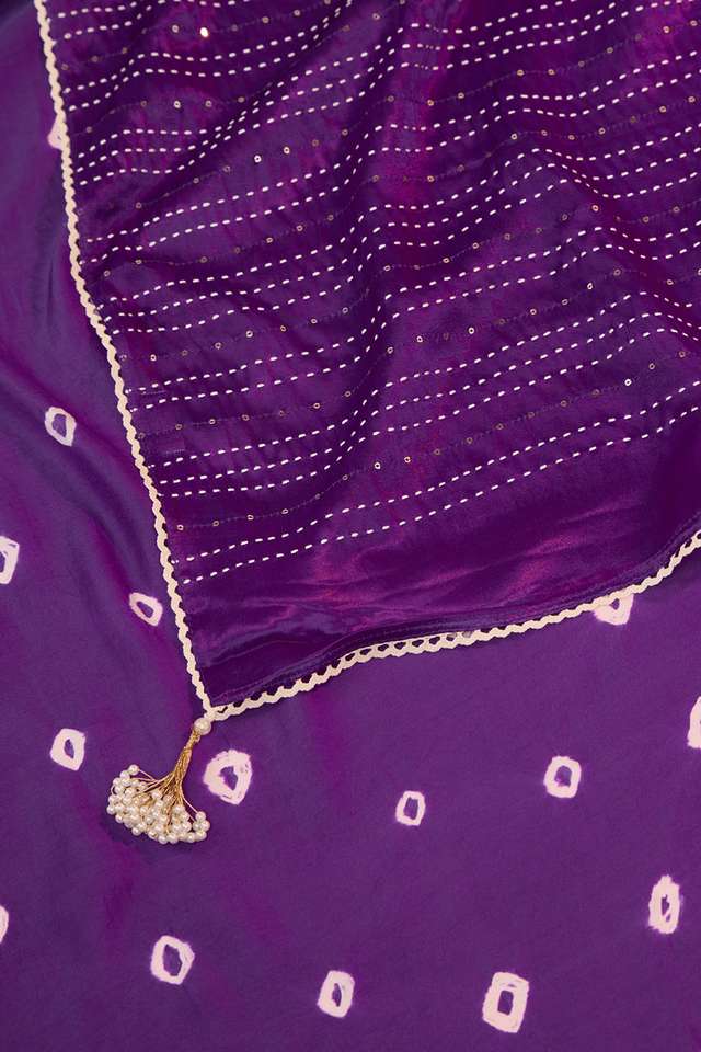 Purple Gujarat Pure Satin Tie & Dye Bandhni Saree thumbnail image number null