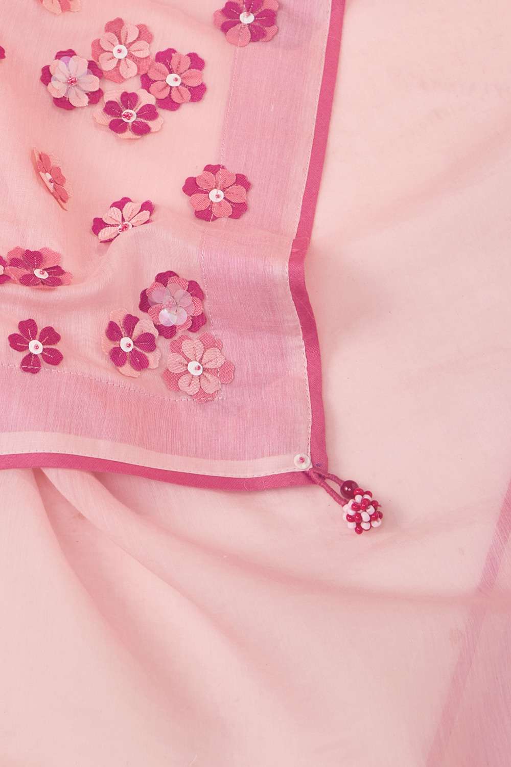 Light Pink Pure Silk Cotton Applique Embroidered Saree image number null
