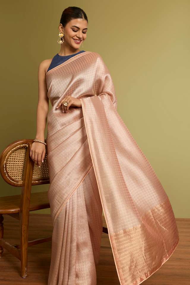 Light Orange Woven Viscose Tissue Saree