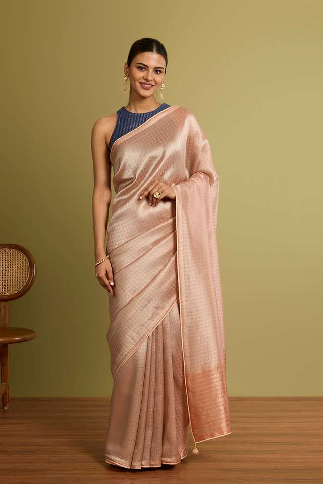 Light Orange Woven Viscose Tissue Saree thumbnail image number null