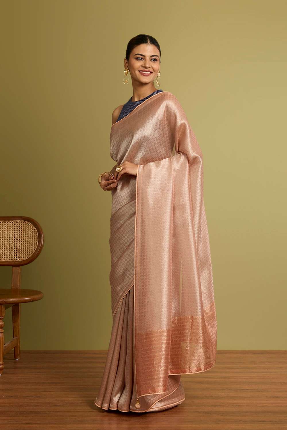 Light Orange Woven Viscose Tissue Saree image number null