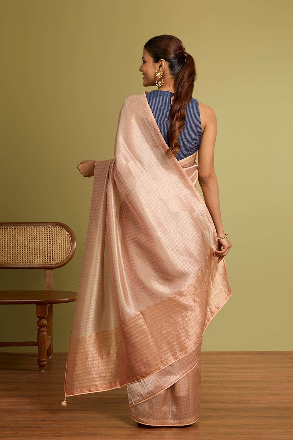 Light Orange Woven Viscose Tissue Saree image number null
