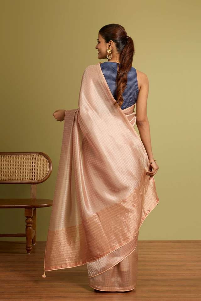 Light Orange Woven Viscose Tissue Saree thumbnail image number null