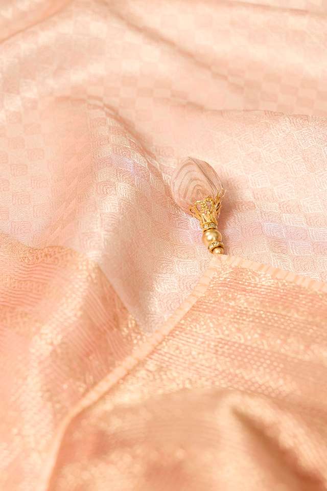 Light Orange Woven Viscose Tissue Saree thumbnail image number null