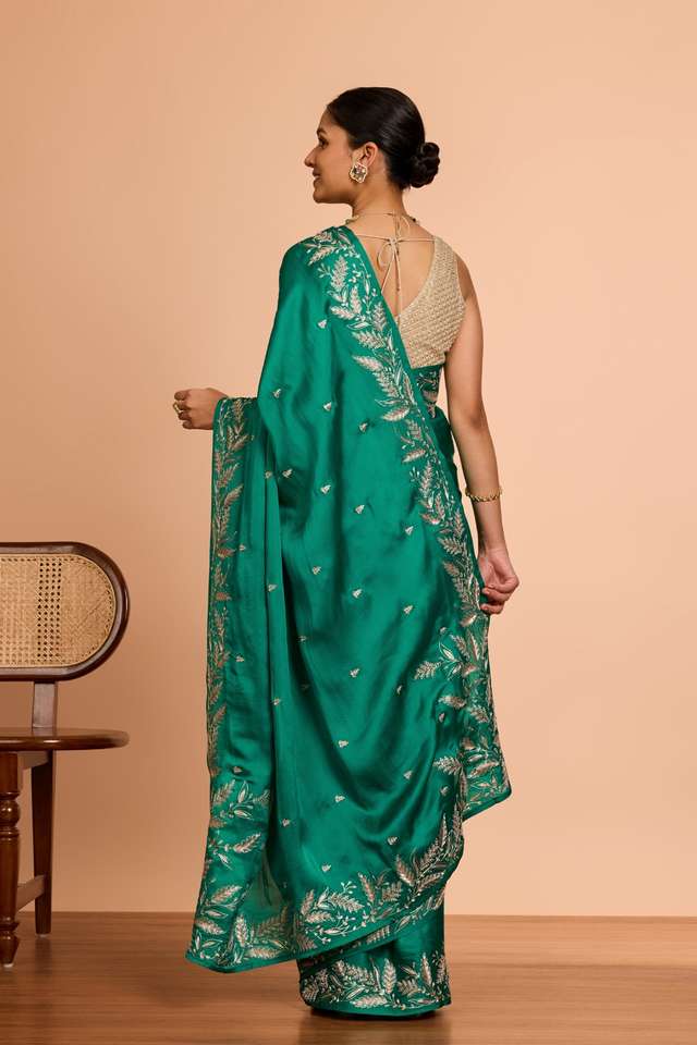 Green  Viscose Satin Embroidered Saree thumbnail image number null