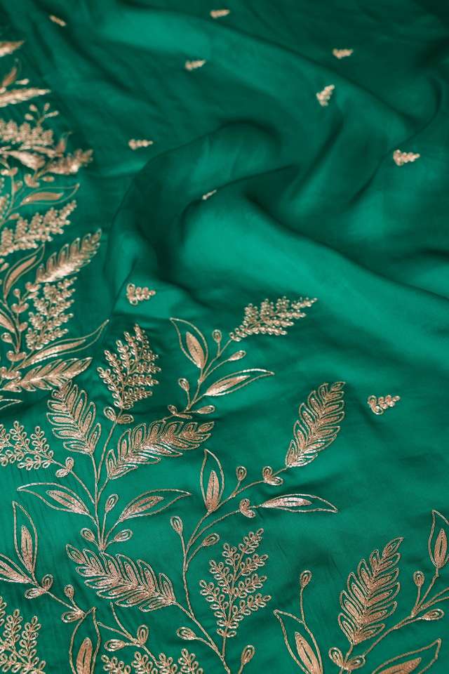 Green  Viscose Satin Embroidered Saree thumbnail image number null