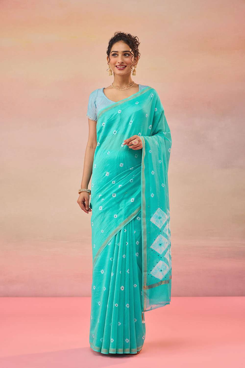 Light Blue Gujarat Pure Silk Cotton Tie & Dye Bandhni Saree image number null
