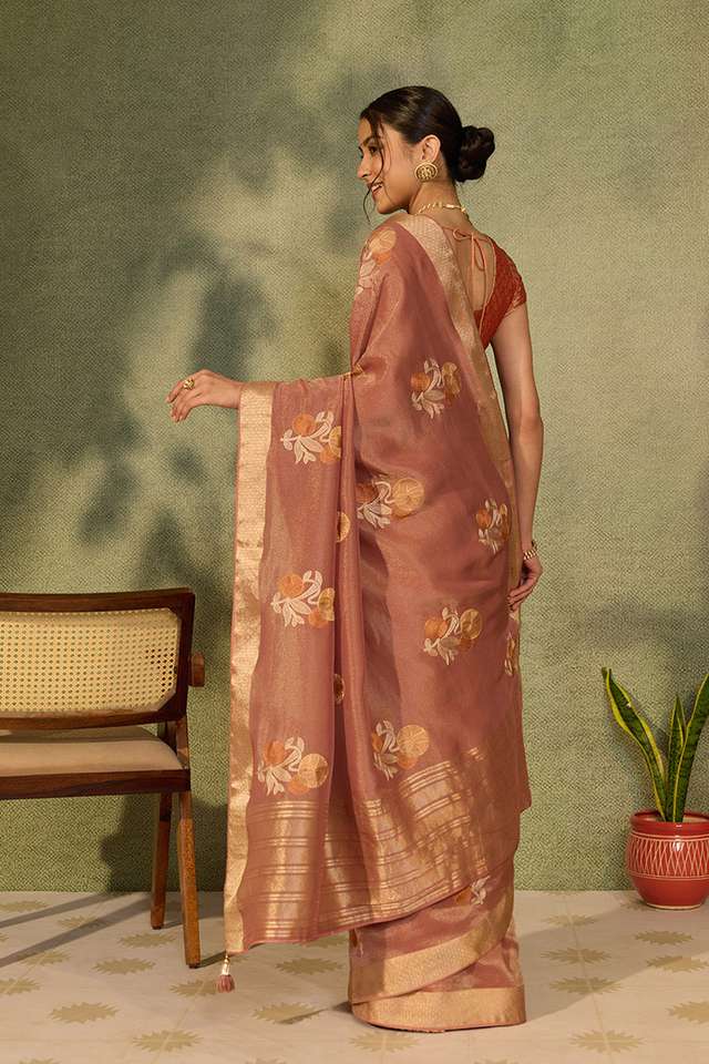 Pink Viscose Tissue Embroidered Saree thumbnail image number null