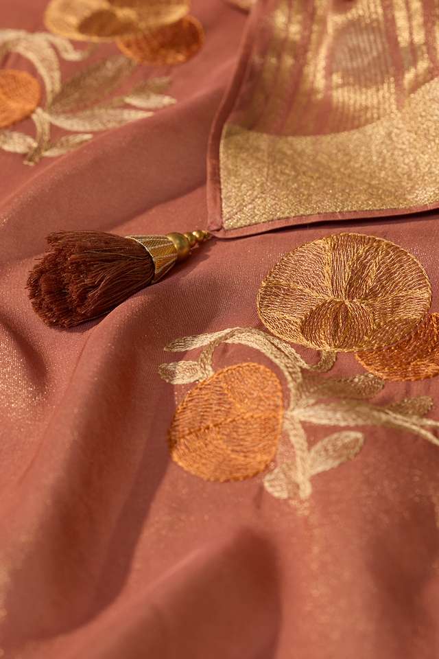 Pink Viscose Tissue Embroidered Saree thumbnail image number null