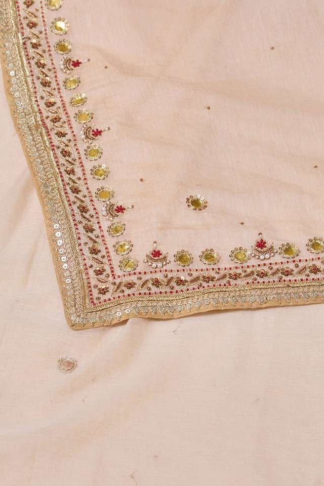 Beige Pure Cotton Tissue Embroidered Saree thumbnail image number null
