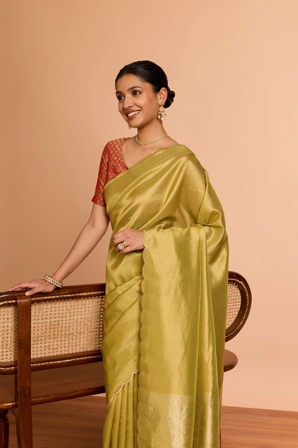 Light Green  Viscose Tissue Woven Saree