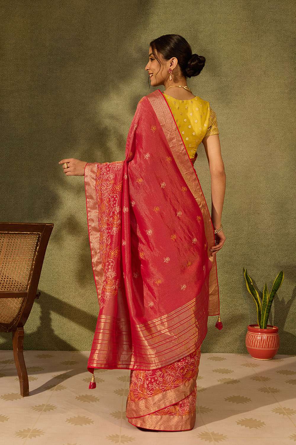 Pink Viscose Tissue Embroidered Saree image number null