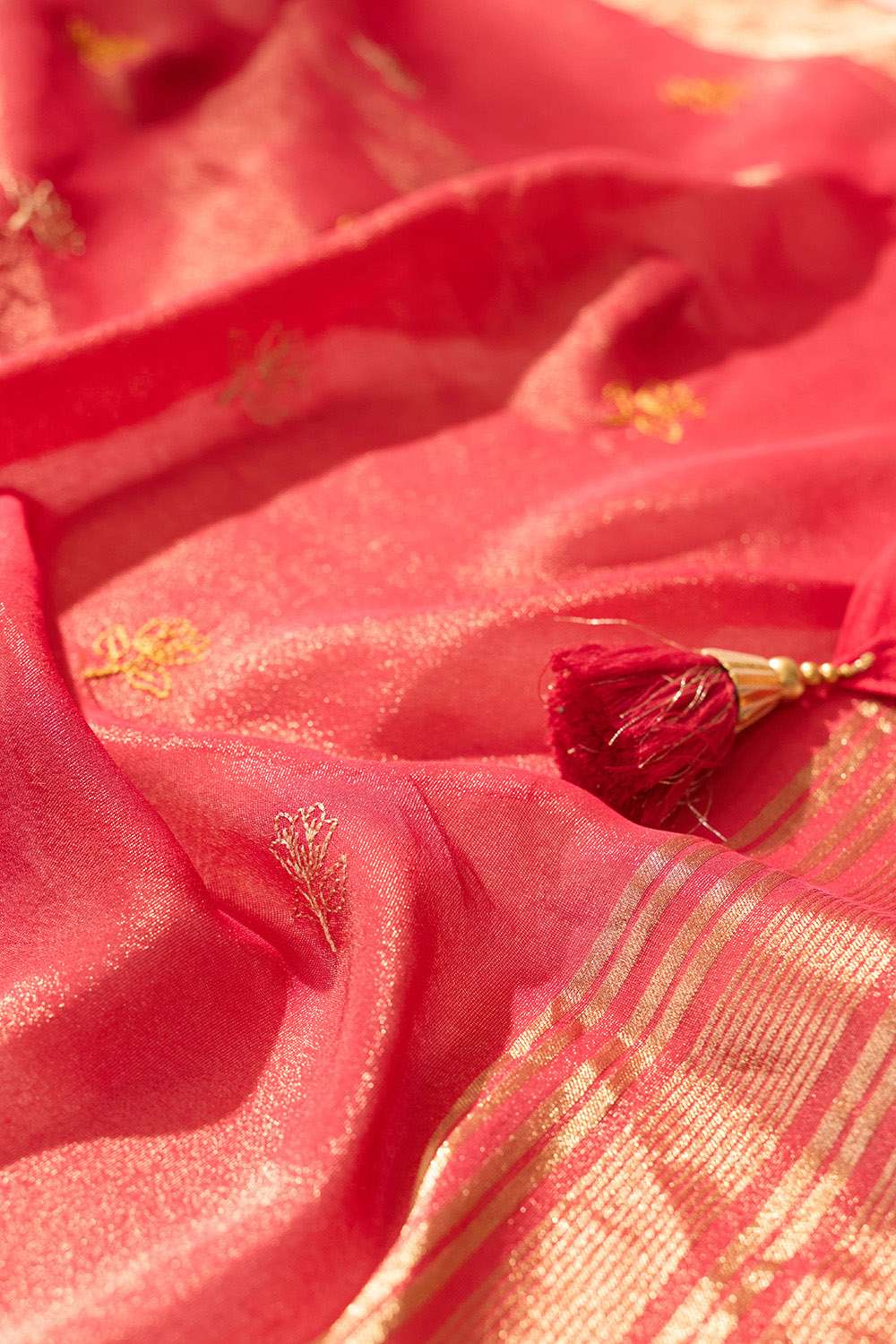 Pink Viscose Tissue Embroidered Saree image number null