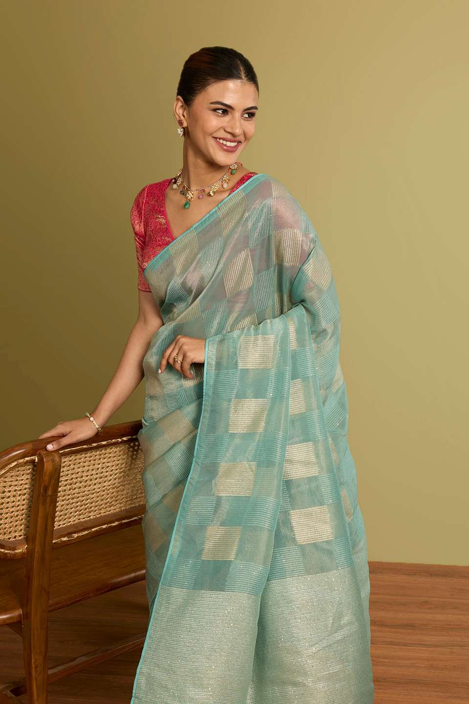 Light Blue Woven Viscose Tissue Saree