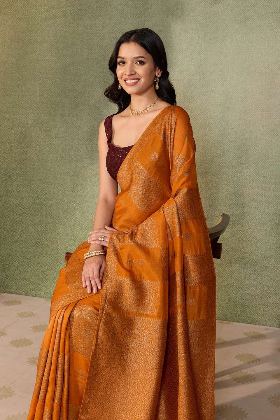 Orange Woven Pure Viscose Saree