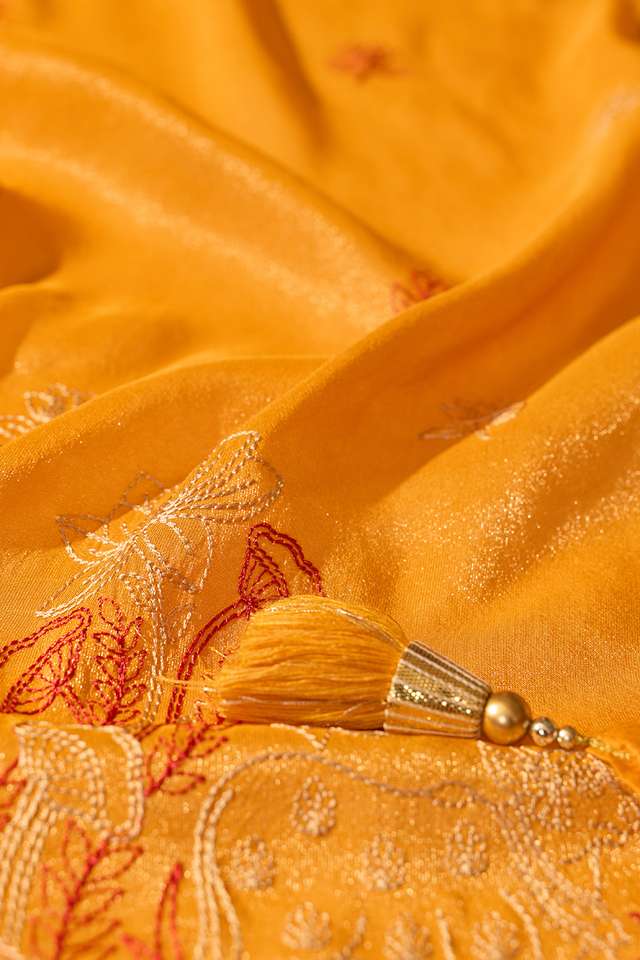 Orange Viscose Tissue Embroidered Saree thumbnail image number null