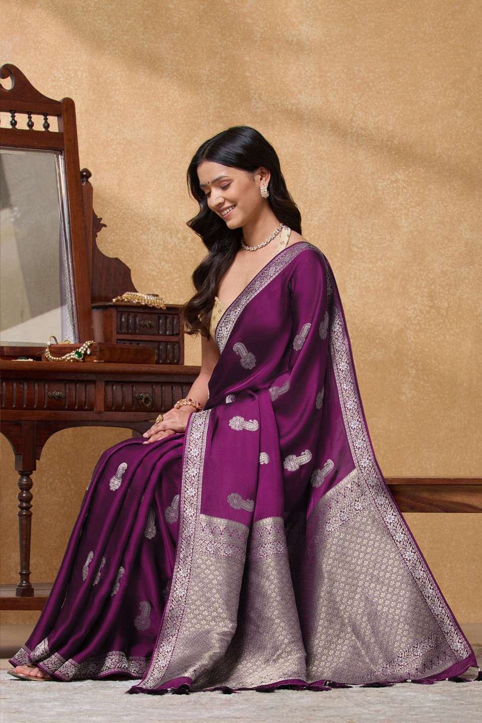 Purple Woven Viscose Satin Saree