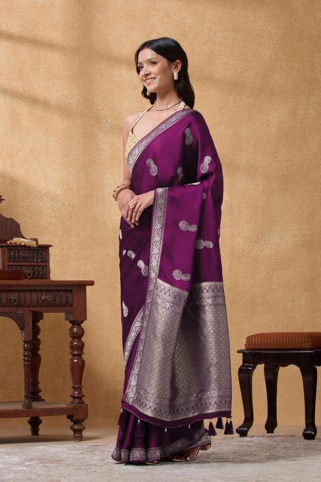 Purple Woven Viscose Satin Saree thumbnail image number null