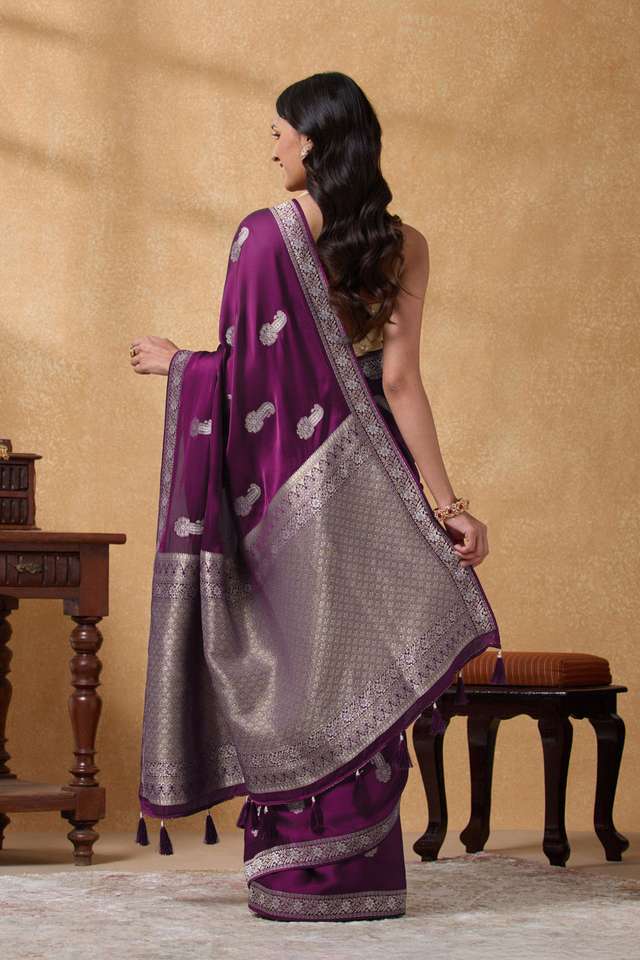 Purple Woven Viscose Satin Saree thumbnail image number null