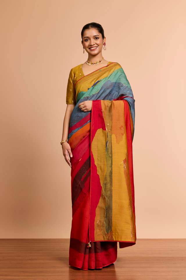 Multi Pure Silk Embroidered Saree thumbnail image number null