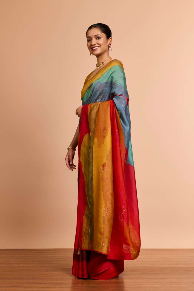 Multi Pure Silk Embroidered Saree thumbnail image number null