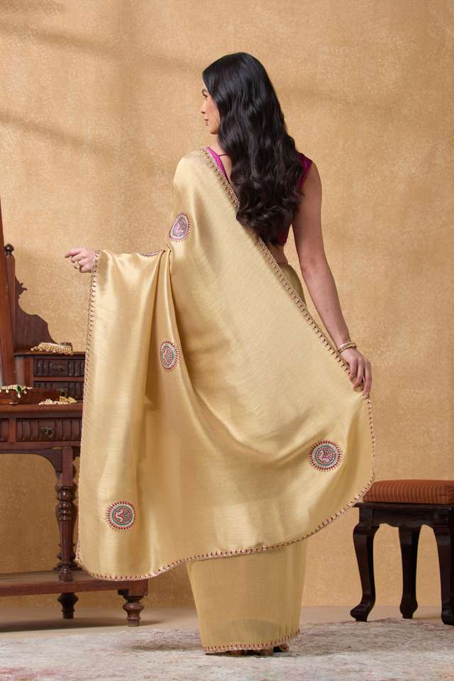 Gold Viscose Tissue Embroidered Saree thumbnail image number null