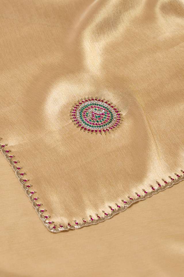 Gold Viscose Tissue Embroidered Saree thumbnail image number null