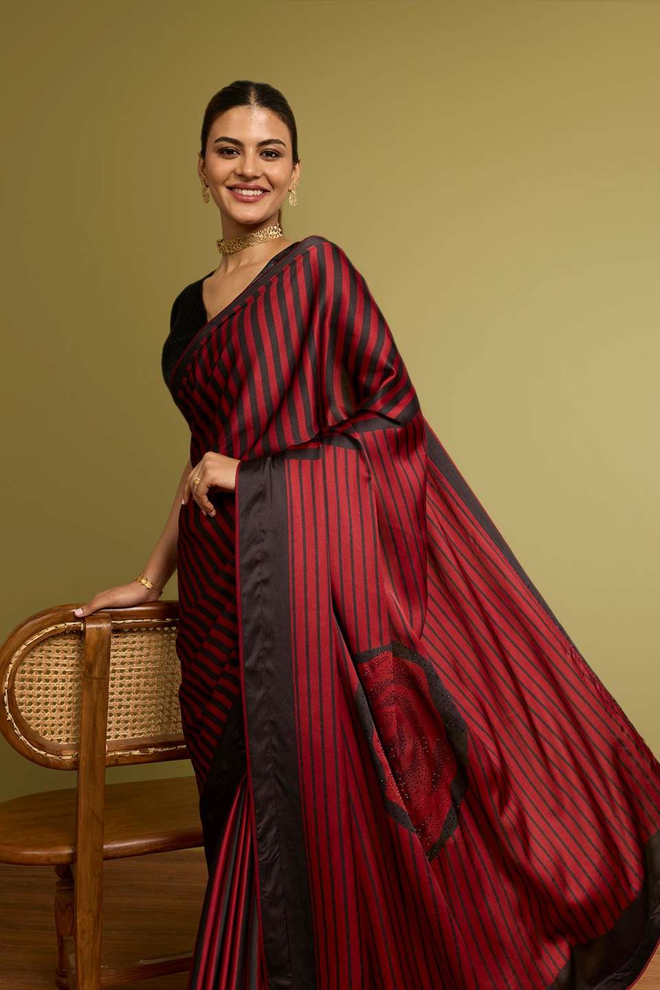 Red Printed Viscose Saree