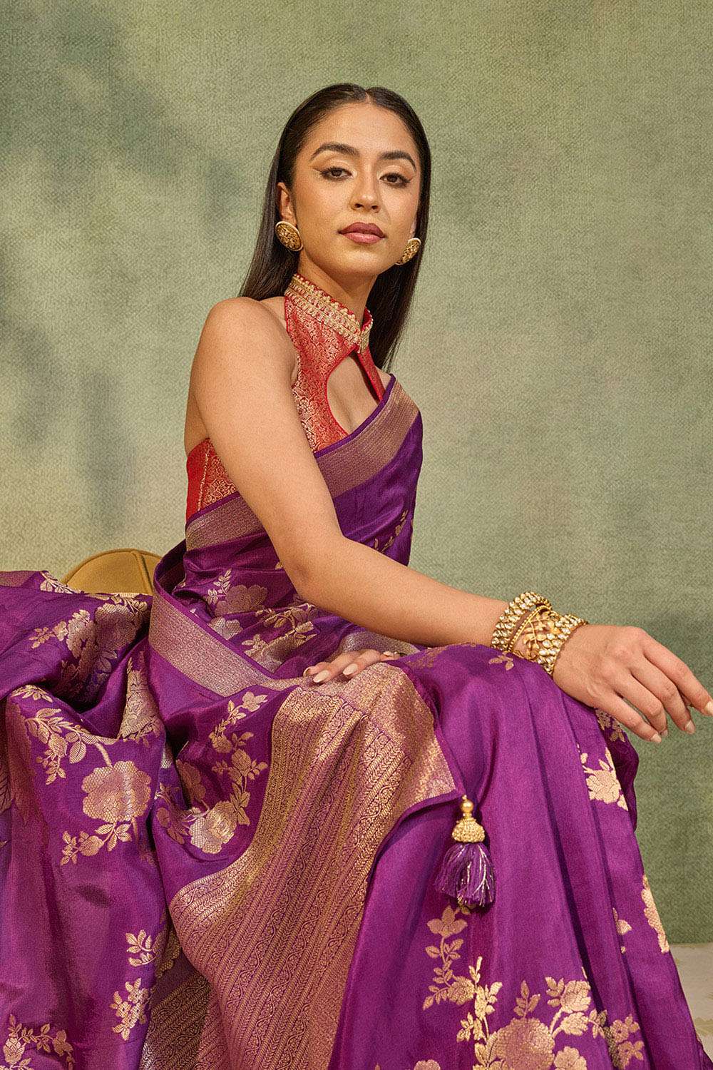 Purple Woven Pure Viscose Saree image number null