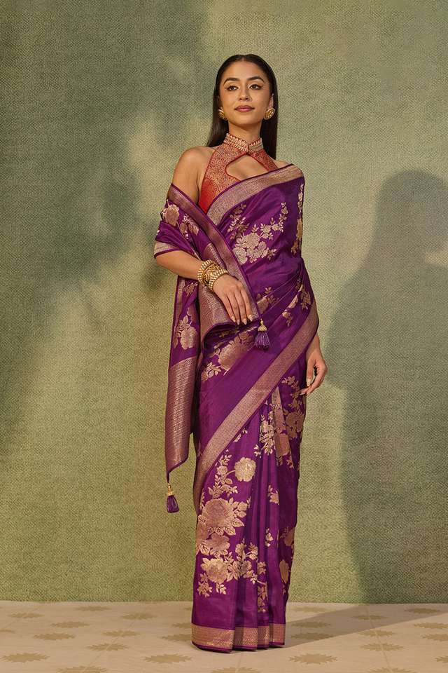 Purple Woven Pure Viscose Saree thumbnail image number null
