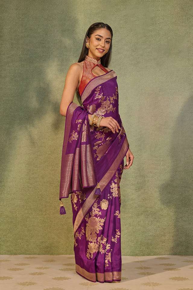 Purple Woven Pure Viscose Saree thumbnail image number null