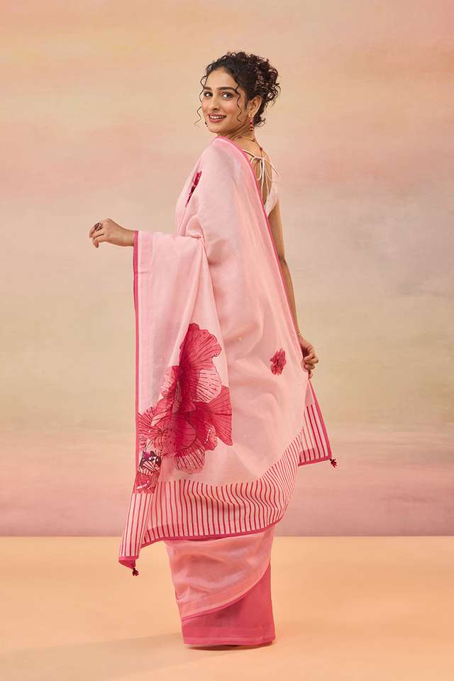 Light Pink Pure Silk Cotton Printed Saree thumbnail image number null